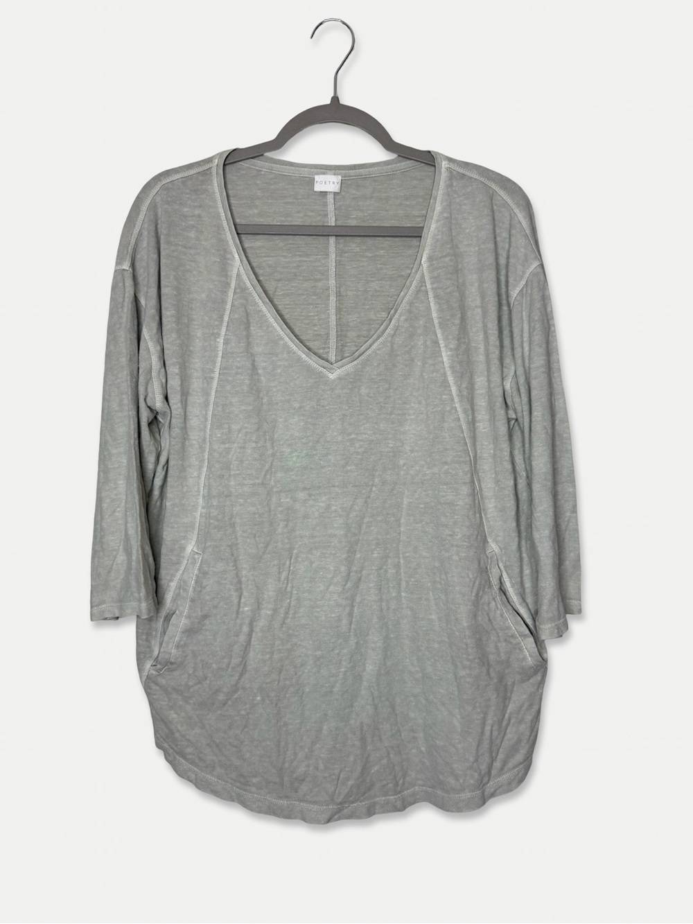 Poetry Women’s US 16 Hemp Cotton Sage Green Oversized Pocket Tunic Top